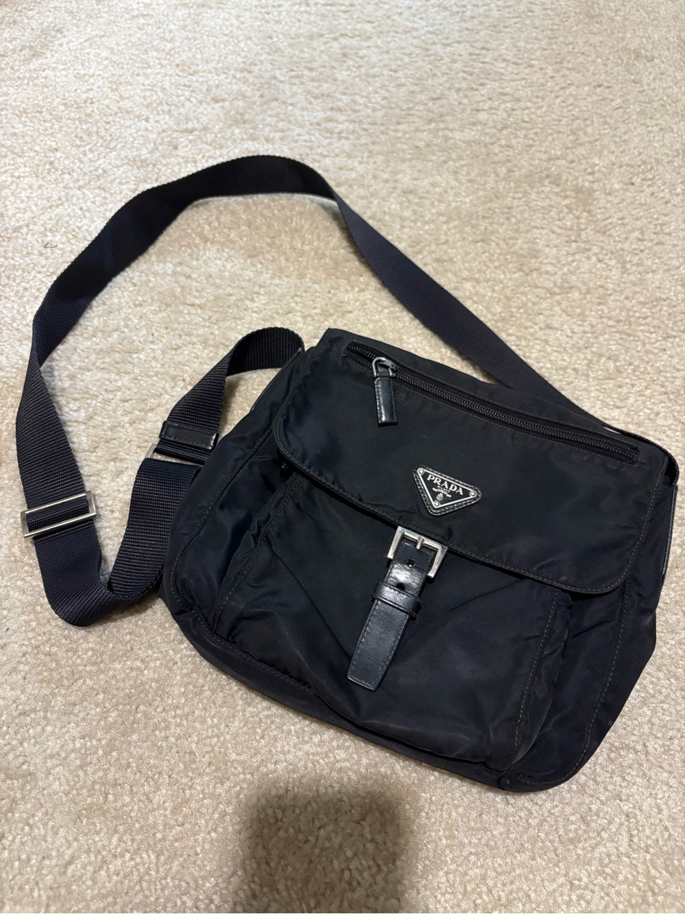 Prada Black Nylon Messenger Crossbody Bag